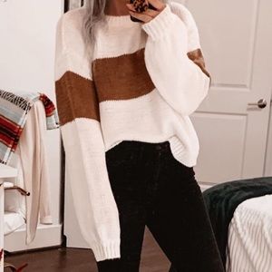 Vici collection white and brown stripe sweater